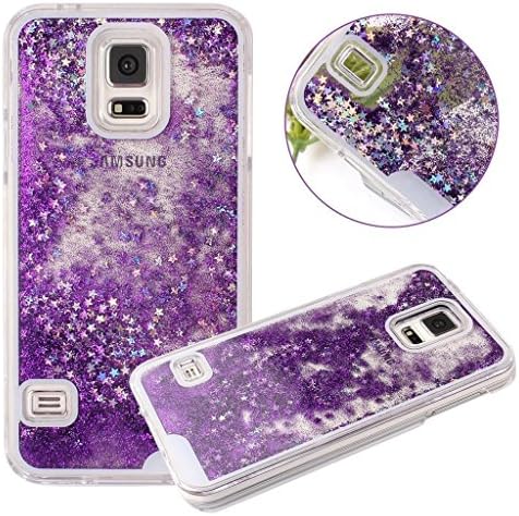 Galaxy S5 Case, Appmax Galaxy S5 Bling Case, Liquid Case for Galaxy S5, Flowing Liquid Floating Bling Glitter Sparkle Stars Hard Case for Samsung Galaxy S5-purple