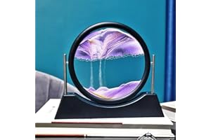 Oneshow Moving Sand Art Picture Flowing Sand Painting 3D Deep Sea Sandscape Liquid Motion Display 360° Rotation Round Glass Frame Relaxing Desktop Home Office Decor for Adult Desk Art (Purple)