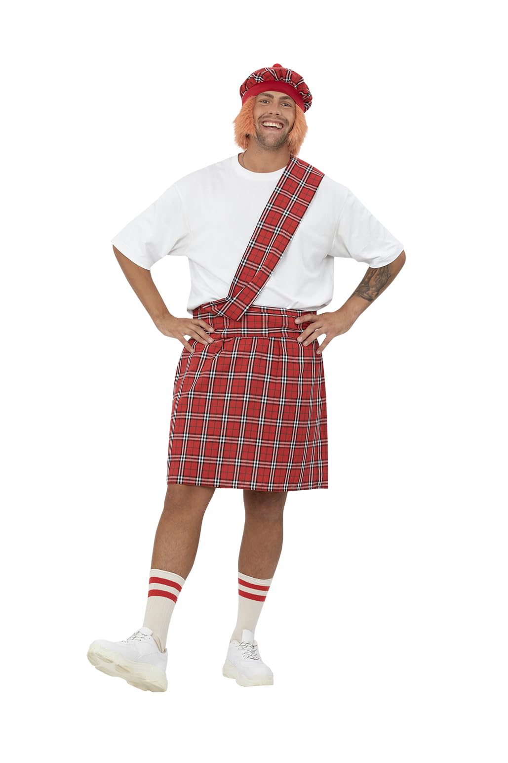 Smiffys Men's Scotsman Fancy Dress Costume – Highland Tartan Kilt Outfit for Stag Do, Scottish Party, Lads’ Night & Comedy Fancy Dress – Includes Kilt, Sash & Hat - Large