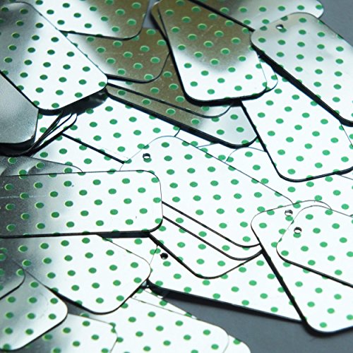 Sequin Green Polka Dot on Silver Rectangle 1.5 inches Couture Loose Paillette Sequins