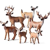 KEYUM 6 Pack Deer Figurines Toy, Forest Animals White-Tailed Deer Family Figures, Plastic Woodland Creature Cake Topper for Baby Shower Birthday Decoration