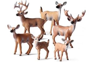 KEYUM 6 Pack Deer Figurines Toy, Forest Animals White-Tailed Deer Family Figures, Plastic Woodland Creature Cake Topper for Baby Shower Birthday Decoration