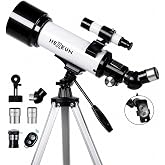 Koolpte Telescope for Kids, 70mm/500mm AZ Refractor for Beginners, White | Portable telescope for kids and beginners to view the Moon and landscapes, with AZ mount, phone adapter, remote and case.