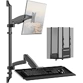 PUTORSEN Wall Mount Monitor Arm with Keyboard Tray and CPU Holder | Height Adjustable Full Motion Arms for 17 to 32 Inch, Sit Stand Workstation, VESA 75x75 &amp; 100x100 Compatible, Black