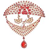 TOOGOO(R) Fashion Wedding Bridal peacock Rhinestone Necklace Earring Crown set of 3 #R0527 Red