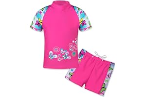 TFJH E Girls Short Sleeve Swimsuit Two Piece Swimwear UPF 50+ UV 3-12 Years