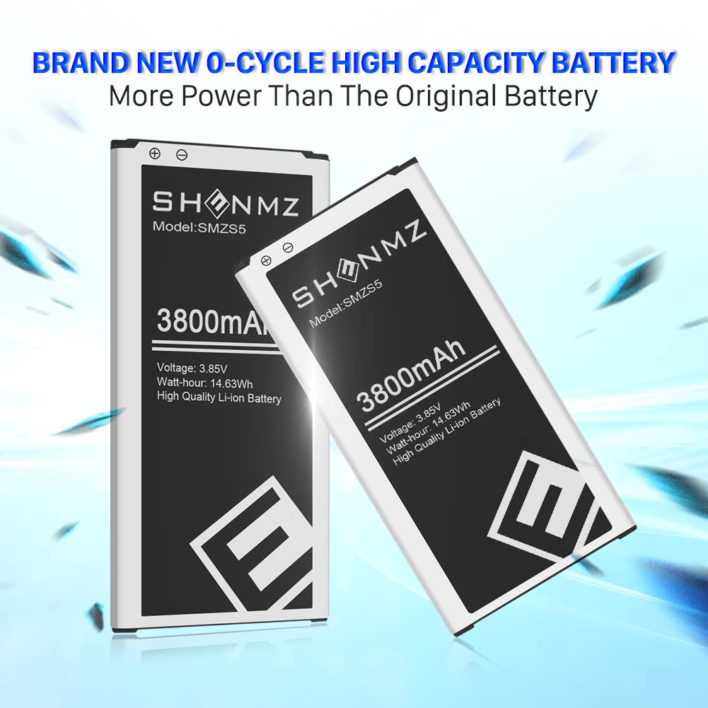 SHENMZ Galaxy S5 Battery,[Upgraded] 3800mAh Li-ion Replacement Battery for Samsung Galaxy S5 / S5 Active AT&T G900A,G900F,G900H,G900R4,I9600,SM-G900V,SM-G900P,SM-G900T,EB-BG900BBC
