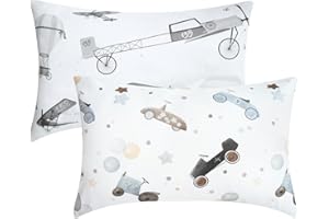 Dormlony Stretchy Mini Pillowcases with Envelope Design,2 Pack Ultra Softness Kids Toddler Pillowcases for Boys and Girls- 13 x 18 inches(Vehicles)