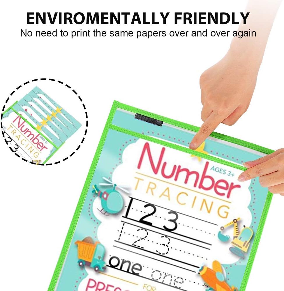 SUNEE Dry Erase Pockets 10 Packs - Reusable & Oversized 10" x 14" - Clear Durable Plastic Sleeves with 1 Book Ring for Classroom Organization, Teacher and School Supplies : Office Products