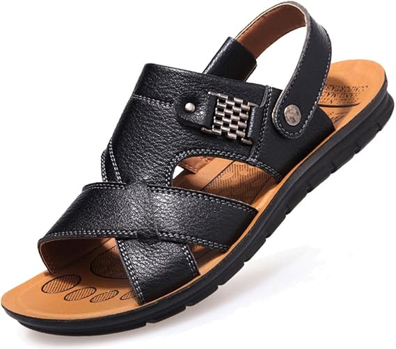 Amazon.com: femaroly Summer Beach Sandals Men's Leather Sandals Male Breathable Slippers Black 2 
