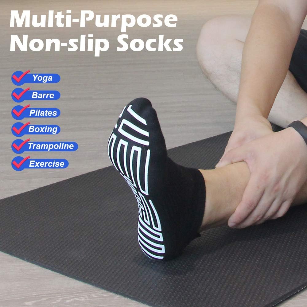 3 Pairs Men's Yoga Socks Non Slip Skid Socks with Grips for Pilates Ballet Fitness for Men: Clothing