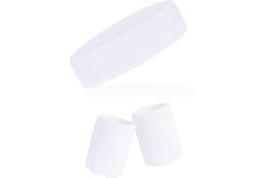 Sucrain 3 Pieces Sweatbands Set, 1 Pieces Sports Headband and 2 Pieces Wristbands, Wicking Sweat Head Band for Men Women Outf