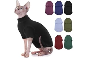 SUNFURA Turtleneck Sweater for Cat, Sphynx Cats Shirt Hairless Cat Sweaters with Sleeves, Warm and Soft Kitten Pullover Fleece Winter Pajamas Jumpsuit for Puppy Cats, Black S