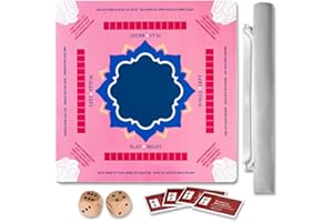 TANSOREX Mahjong Mat with Rules for Table,Travel Mahjong Set,Non-Slip and Silent,Comes with 2 Dice and 1 Coral Velvet Mahjong Mat Storage Bag,Mahjong Cards 2025(Rose)