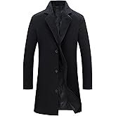 Springrain Men's Wool Blend Pea Coat Notched Collar Single Breasted Overcoat Warm Winter Trench Coat