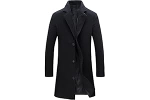 Springrain Men's Wool Blend Pea Coat Notched Collar Single Breasted Overcoat Warm Winter Trench Coat