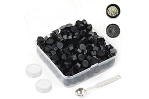 LONBEIIFY 300Pcs Black Sealing Wax Beads Set for Wax Seal Stamp with Candles and Melting Spoon，Perfect for Christmas Cards, Envelopes, Wedding Invitations, Wine Packages, Letter Sealing (Black)