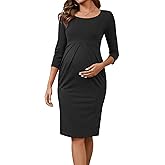 MARI GABRIEL Women's Work Maternity Dresses Semi Formal 3/4 Sleeves Front Pleated Office Pregnancy Business Dress