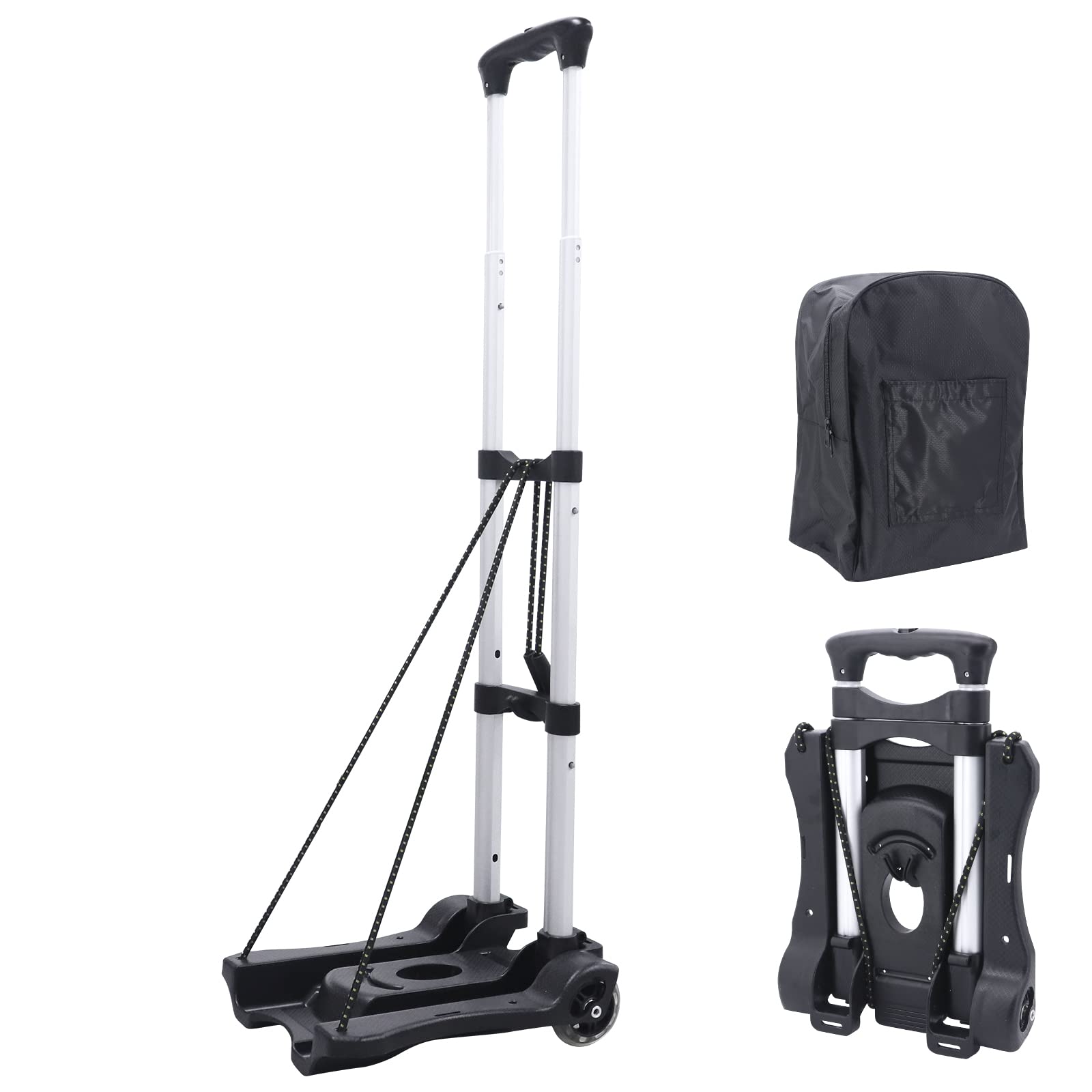 Beowanzk Folding Shopping Trolley on 2 Wheels, Shopping Trolley on Wheels Foldable with 2 Elasticated Cord Fixings, Holds up to 88lbs/40kg, Height Adjustable handle