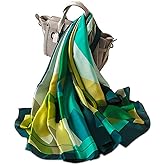 LumiSyne Women's Silk Scarves Retro Printed Geometric Stripe Long Shawl Warm Wrap Sunscreen Shawl All Season