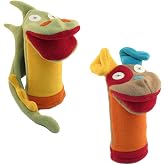 Cate &amp; Levi, Set of 2 Hand and Sock Puppets, Made in Canada, with Moveable Mouths, Eco Friendly and Safe for All Ages, Baby and Birthday Gift (Dog, Dragon)