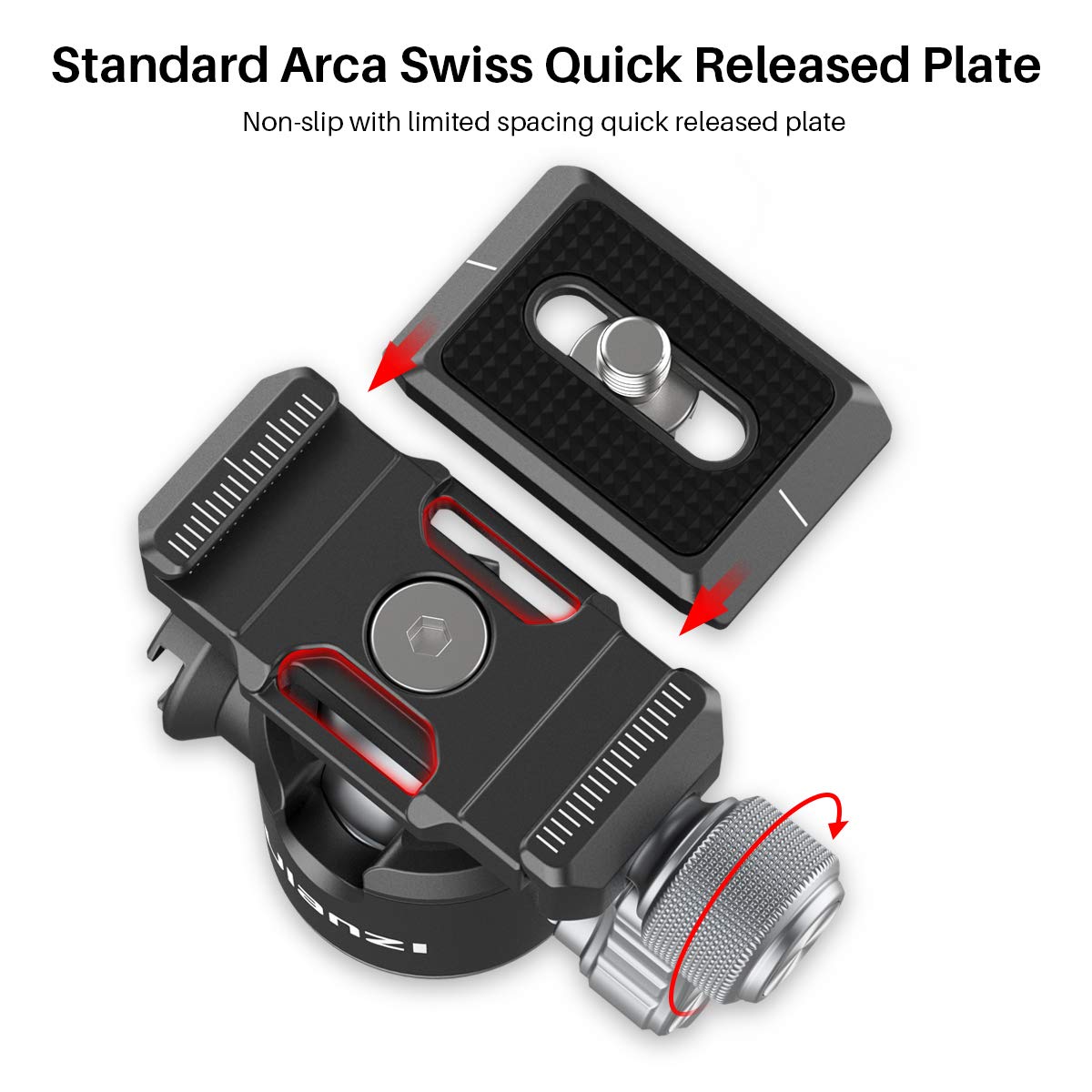 ULANZI U-80L Metal Ball Head Camera Mount Arca Swiss 360 Rotating with Quick Release Plate & Cold Shoe, 22lbs/10kg Load for 1/4