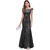Kuciwa Sequin Mother of The Bride Dresses Cap Sleeves Off The Shoulder Lace Mermaid Long Formal Evening Dress