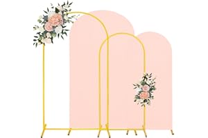 JALANCY 7.2FT, 6FT Wedding Arch Stand and Matching Light Pink Spandex Fitted Arch Backdrop Cover Set, Round Top Chiara Backdrop Stands and Covers for Birthday Party Baby Shower Banquet Decor (Light Pink)