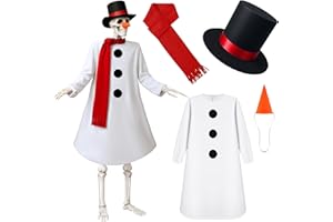 Maiteenly 4 Pcs Christmas Snowman 12 ft Skeleton Costumes Accessories Set Includes White Snowman Outfit Top Hat Red Scarf and Fake Nose for Winter 12 ft Skeleton Dress up Xmas Party Garden Lawn Decor