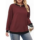 VISLILY Plus Size Tops for Women 3X Casual Crewneck Pullover Tunics Fashion Lightweight Color Block Sweatshirts Wine Red