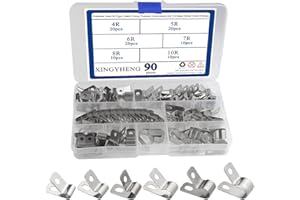 XINGYHENG 90pcs Stainless Steel R-Type Cable Clamps Fastener Assortment Kit 3.2-9mm Metal Cable Clamps for Wire Tube Plastic 