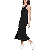 ODODOS Modal Soft Front Split Midi Dress for Women, V Neck Sleeveless Casual Summer Tank Dress