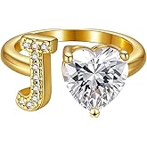 Wellike Gold Initial Ring For Women Non Tarnish Dainty Letter Ring 18k Gold Plated Open Adjustable Gold Rings Heart Pinky Trendy Cubic Zirconia Tarnish Free Jewelry