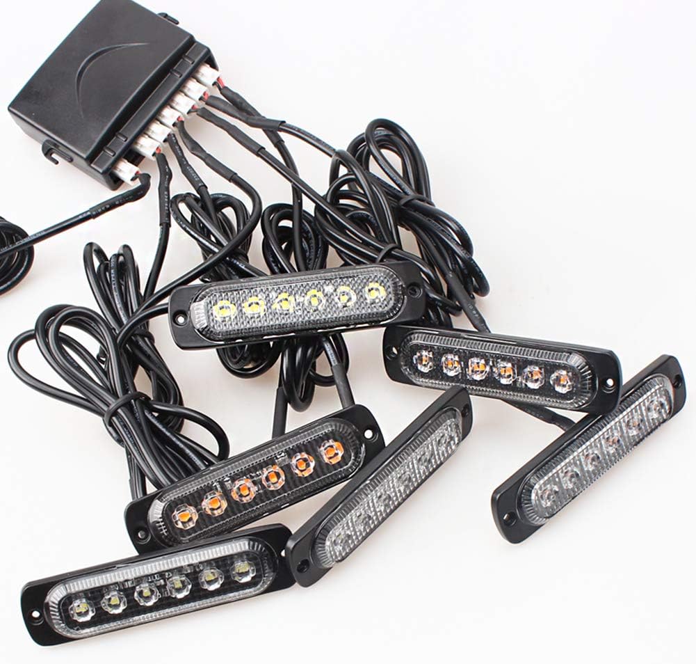 6 PCS/Set 6-LED Remote Control Waterproof Emergency Beacon Flash Caution Strobe Light Bar 18 Different Flashing for Car SUV Pickup Truck Van (red white)