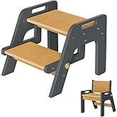 Toddler Step Stool, 2 in 1 Kids Step Stool with Safety Non-Slip Pads and Handles, Wooden Potty Training Stool, Kids Stools Toddler Stool for Bathroom Sink, Kitchen, Bedroom, Nursery, Navy Blue