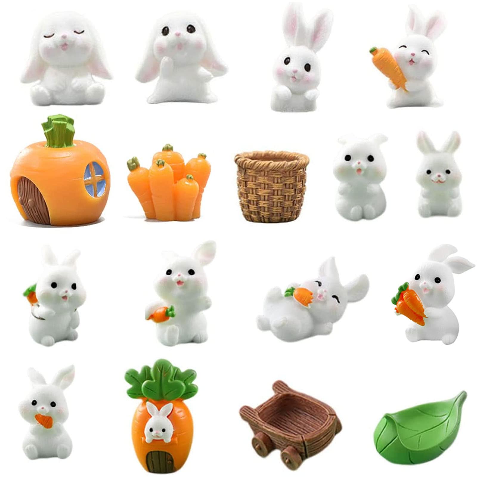 Tashce 17Pcs Miniature Rabbit Figures Cake Topper Easter Bunny Figures Ornaments, Easter Decoration Small Gift, Cake Topper, for Children Fairy Garden Landscape Bonsai Spring Decoration Party Favours