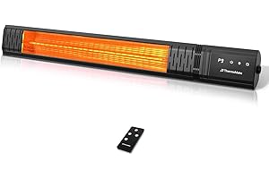 Small Outdoor Heater for Patio, ThermoMate 1500W IP65 Electric Infrared Heater with Low Glare Schott Glass, 9 Heating Levels 