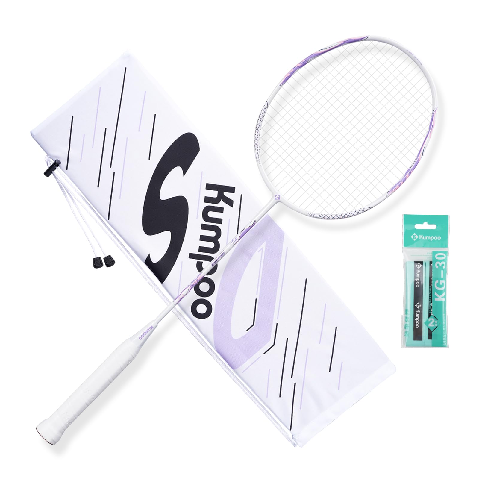 KUMPOO Badminton Racket Professional, Carbon Fiber Racket Badminton Set with Grip and Cover, Pro Racquet 5U Lightweight for Beginners Training Games Outdoor, DS-203 Purple