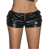 Milumia Women's Y2k Punk PU Leather Mini Shorts Low Rise Buckle Party Rave Micro Hot Pants