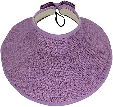 Women's Sun Hats Visor Foldable Summer Wide Brim Roll-up Straw Open Top Cap