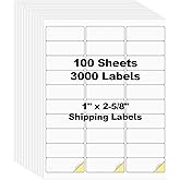 Risepekt 100 Sheets 3000 Pcs 30 Up 1" x2-5/8 Shipping Address Barcode Labels for Laser & Inkjet Printers, 1x2.625 FBA Labels on US Letter, 30 per Sheet Return Address Labels, 30 per Page