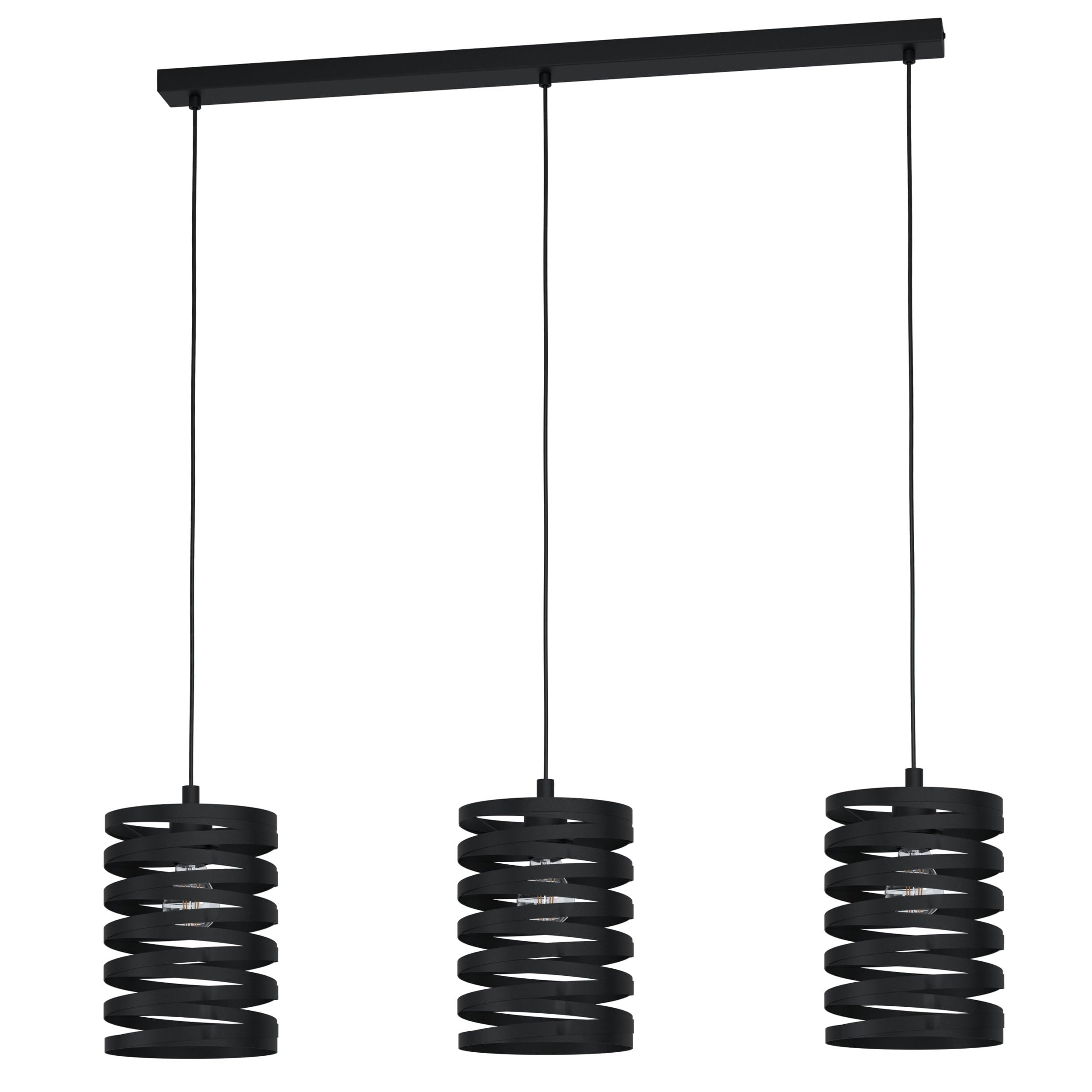Eglo Pendant Light Cremella, 3-Light Hanging Lamp Vintage, Industrial, Steel Pendant Lamp in Black, Dining Table Light, Hanging Living Room Lamp with E27 Socket, L 94 cm