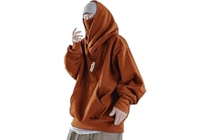 FXBAR Mens Mask Hoodies Hip Hop Oversize Pullover Solid Color Hooded Sweatshrits For Men Fall Streetwear Y2K Hoodies