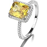 DBLXYAN 14K Gold Champagne Square Diamond Ring for Women, Yellow Gemstone Accent Everyday Elegant Jewelry Gift