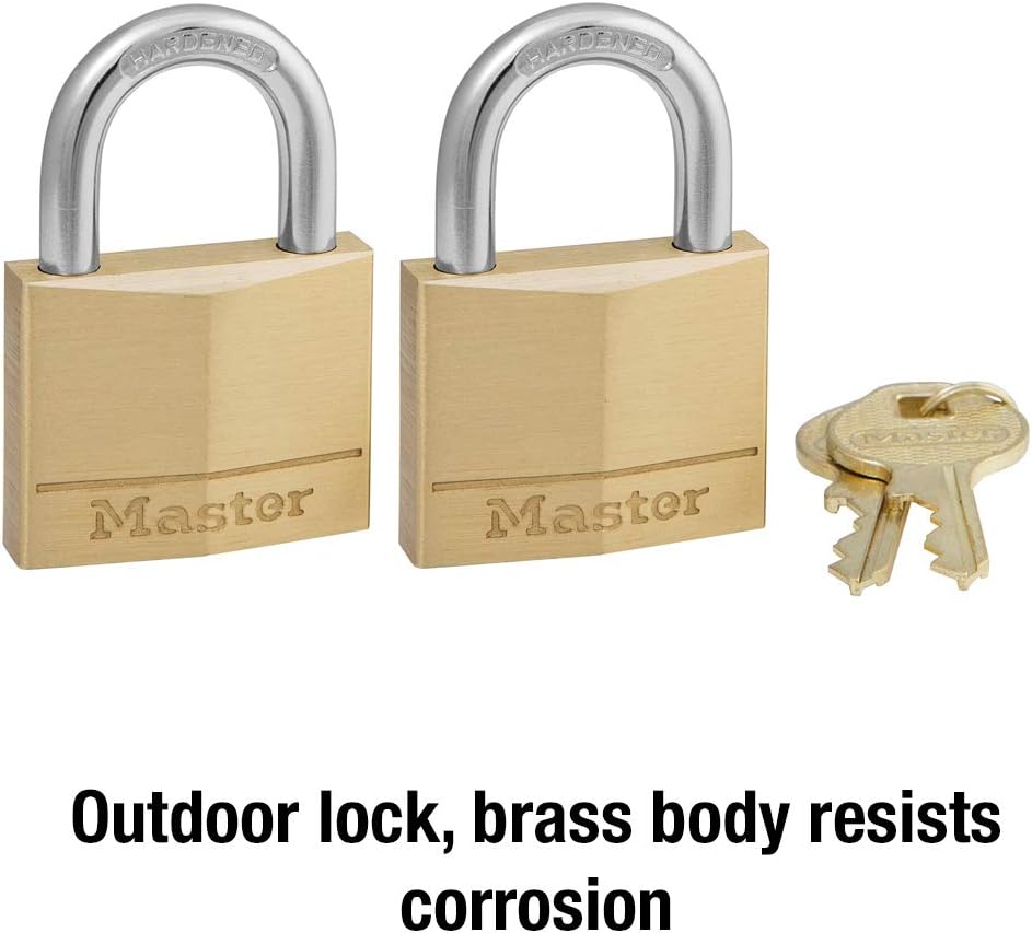Master Lock 140T Solid Brass Keyed Alike Padlock, 2 Pack - Padlock Outdoor - 