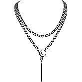 Sacina Black Lariat Chunky Chain Y Necklace, Gothic Emo Punk Grunge Necklace, Goth Jewelry, Christmas Jewelry Gift for Women