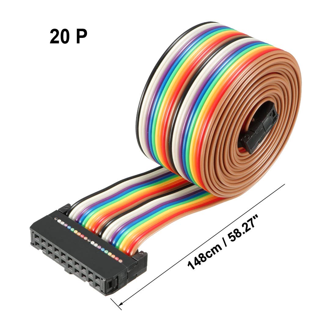 sourcing map IDC Rainbow Wire Flat Ribbon Cable 20 Pins 148cm Length 2.54mm Pitch Type-C, Rainbow Color - Image 3