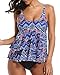 Tempt Me Women Two Piece Fashioned Ruffled Flounce Geometrical Printed Vintage Tankini Top with Cheeky Bottoms