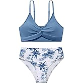 Girls Swimsuit Color Block Bikini Sets Teen Bathing Suit Girls 2 Piece Swimsuits Criss Cross Swimwear for 9-16 Years
