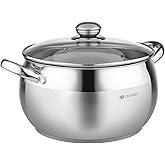 Daniks Classic 6.5 Quart Stainless Steel Stock Pot with Glass Lid, Tri-Ply Bottom for Even Heating, Induction Compatible, Dishwasher Safe